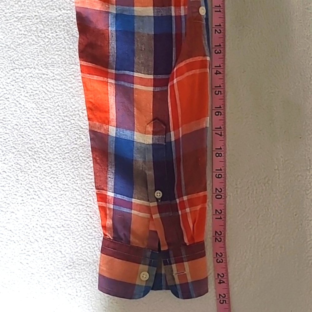 Lauren Ralph Lauren Plaid Linen Shirt. Size Large. Orange/Blue. Western Cowgirl. - Picture 9 of 16